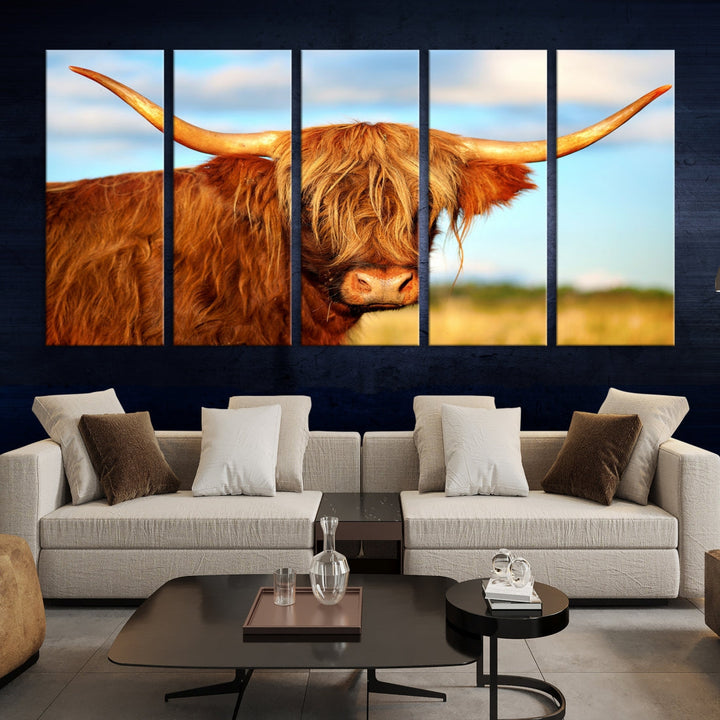 Extra Large Highland Cow Canvas Wall Art Print Cow Print Cattle Art