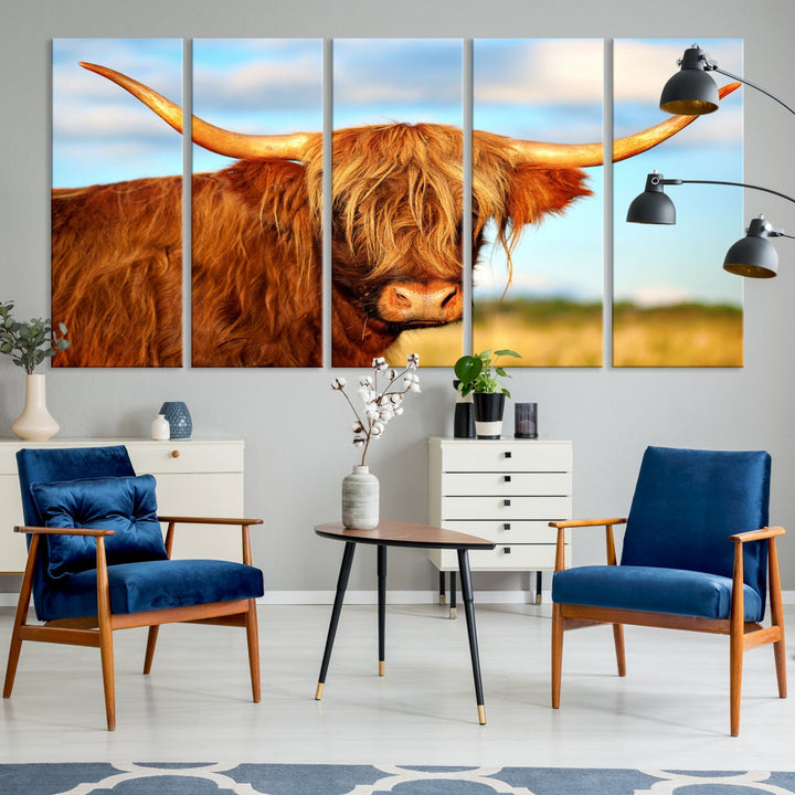 Extra Large Highland Cow Canvas Wall Art Print Cow Print Cattle Art