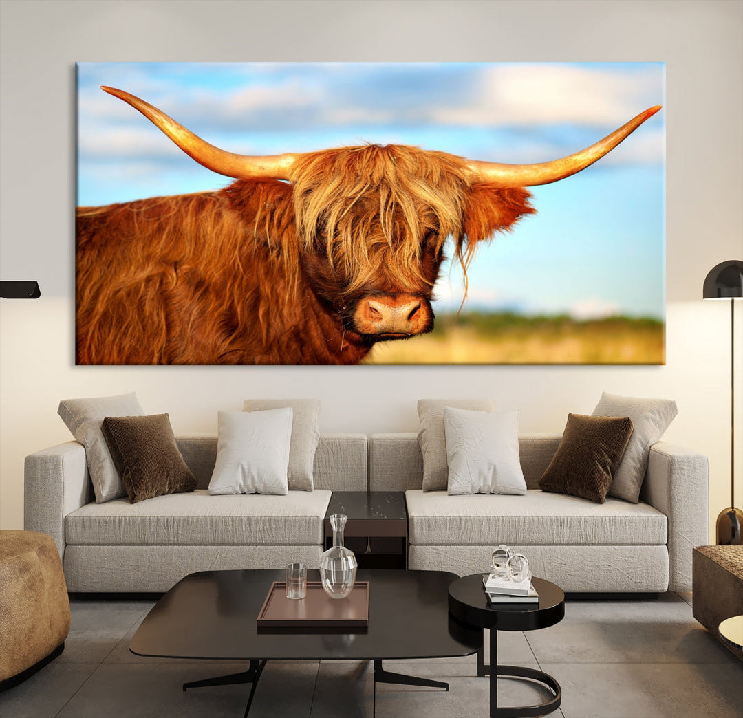 Extra Large Highland Cow Canvas Wall Art Print Cow Print Cattle Art