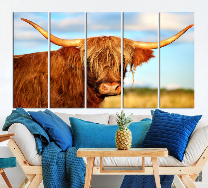 Extra Large Highland Cow Canvas Wall Art Print Cow Print Cattle Art