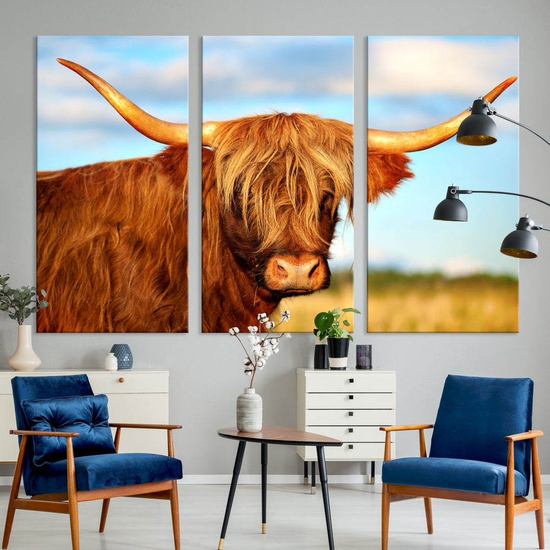 Extra Large Highland Cow Canvas Wall Art Print Cow Print Cattle Art