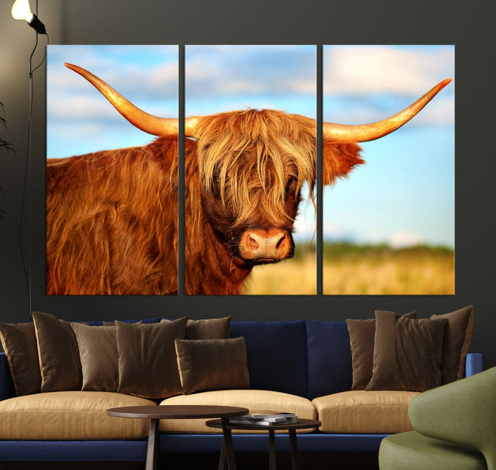 Extra Large Highland Cow Canvas Wall Art Print Cow Print Cattle Art