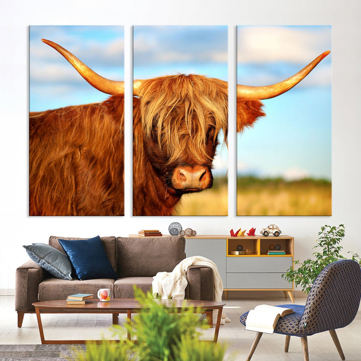 Extra Large Highland Cow Canvas Wall Art Print Cow Print Cattle Art