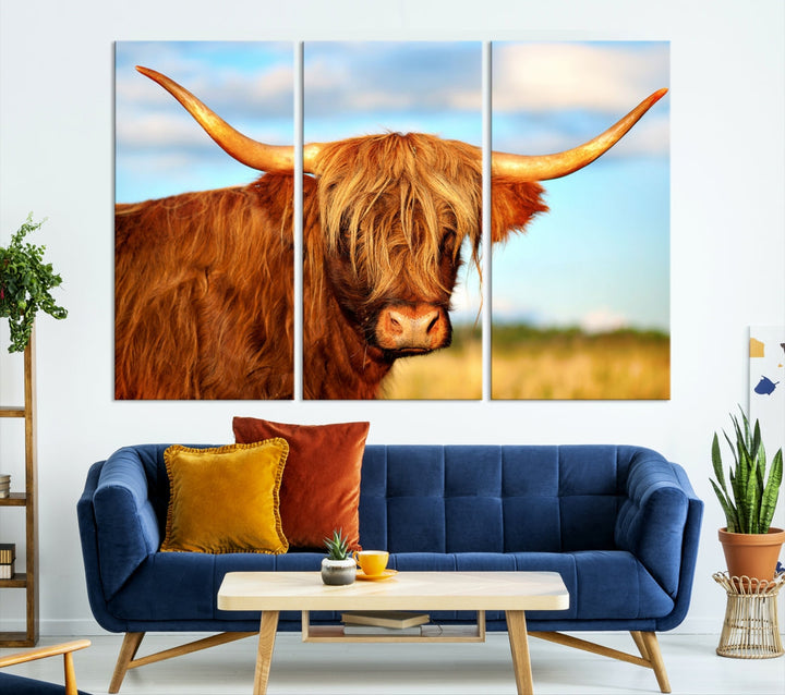 Extra Large Highland Cow Canvas Wall Art Print Cow Print Cattle Art