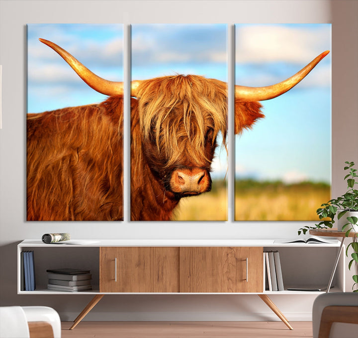 Extra Large Highland Cow Canvas Wall Art Print Cow Print Cattle Art