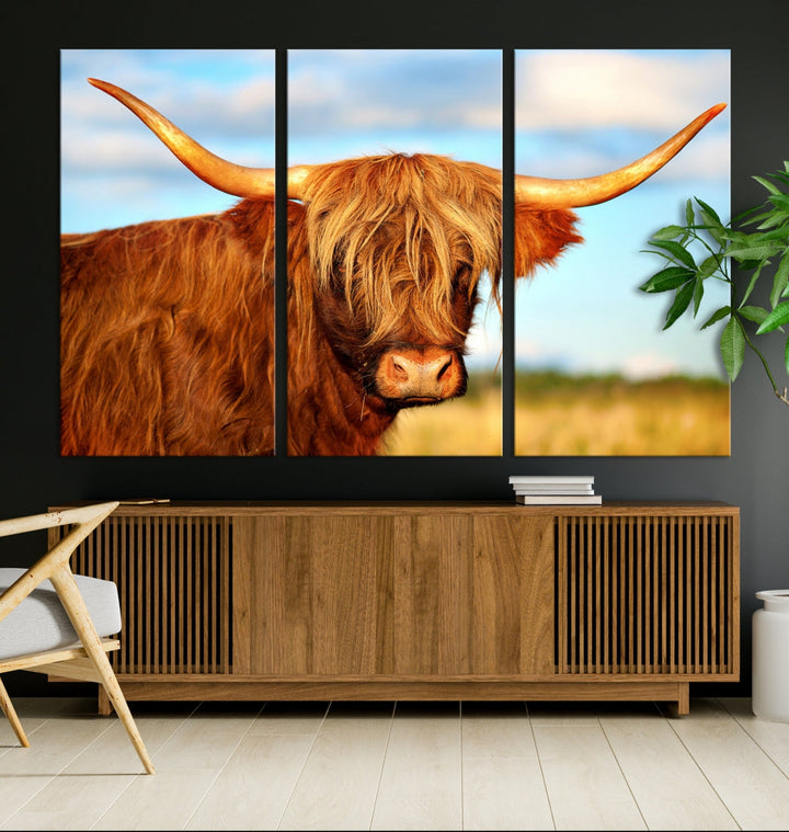 Extra Large Highland Cow Canvas Wall Art Print Cow Print Cattle Art