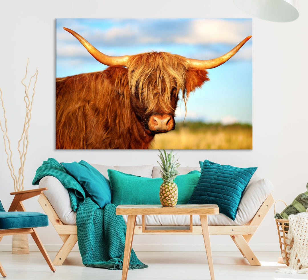 Extra Large Highland Cow Canvas Wall Art Print Cow Print Cattle Art