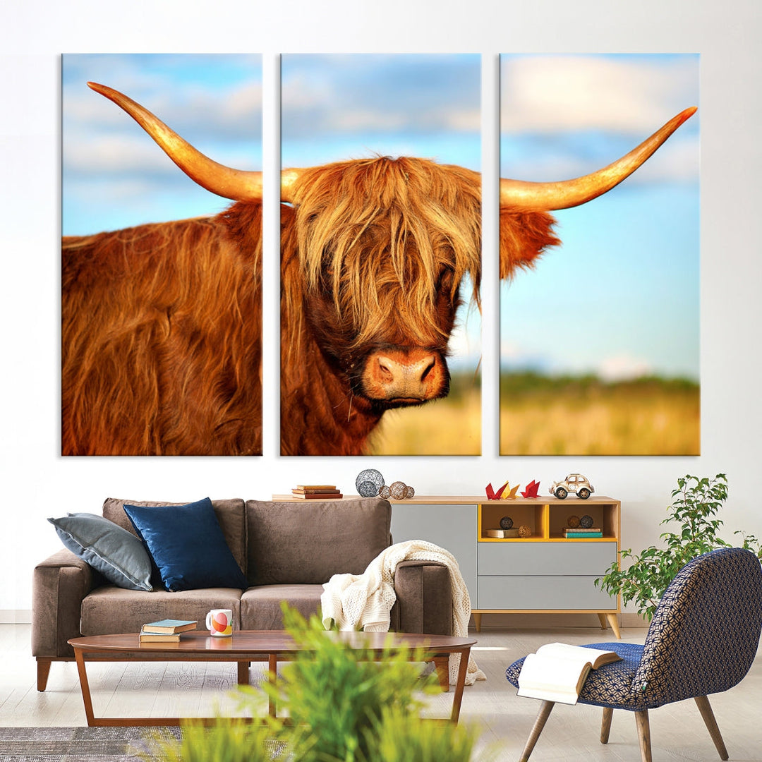 Extra Large Highland Cow Print Canvas Wall Art Framed Wall Decor