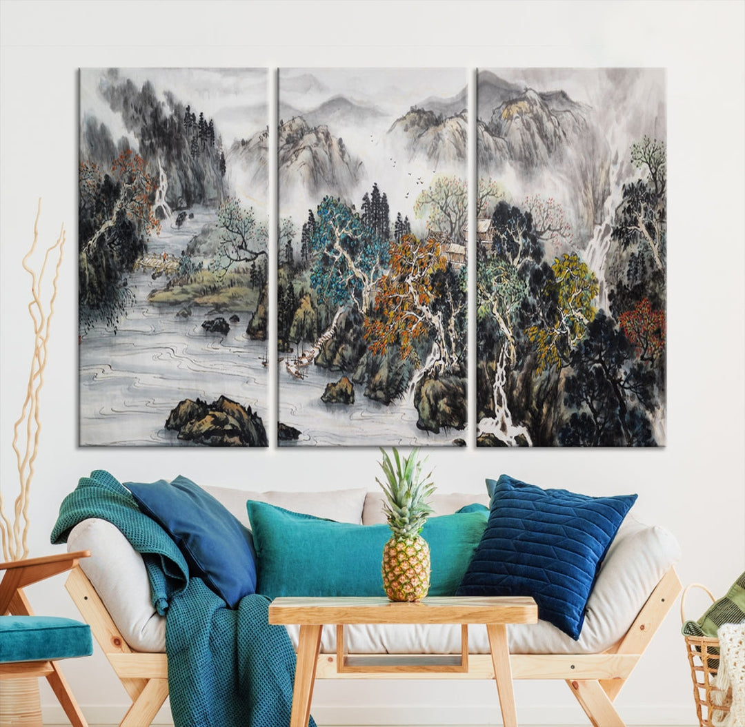 Extra Large Japanese Seashore Abstract Painting Canvas Wall Art Print