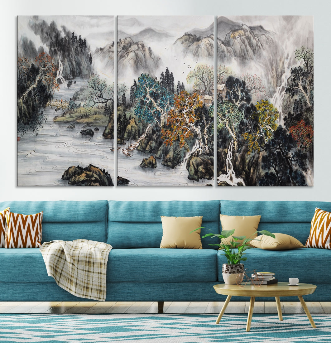 Extra Large Japanese Seashore Abstract Painting Canvas Wall Art Print