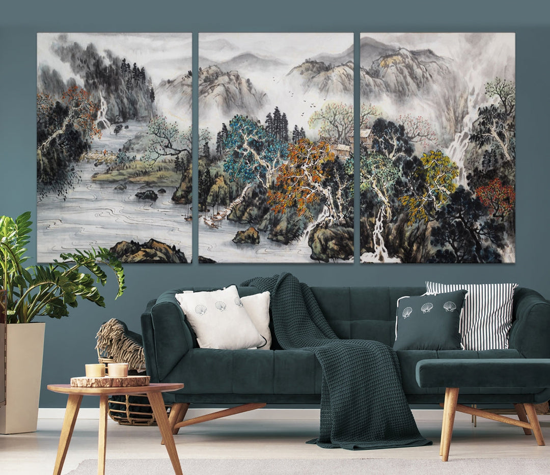 Extra Large Japanese Seashore Abstract Painting Canvas Wall Art Print