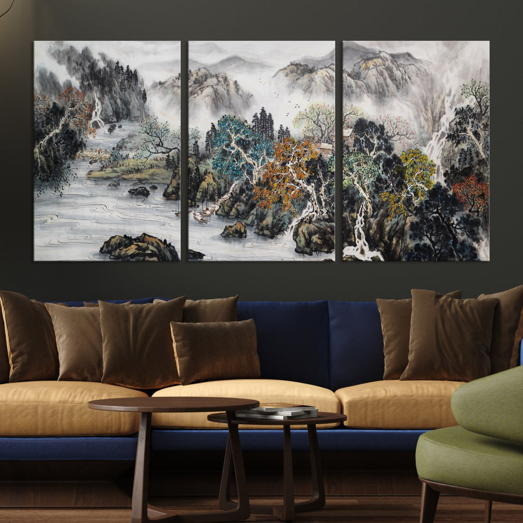 Extra Large Japanese Seashore Abstract Painting Canvas Wall Art Print