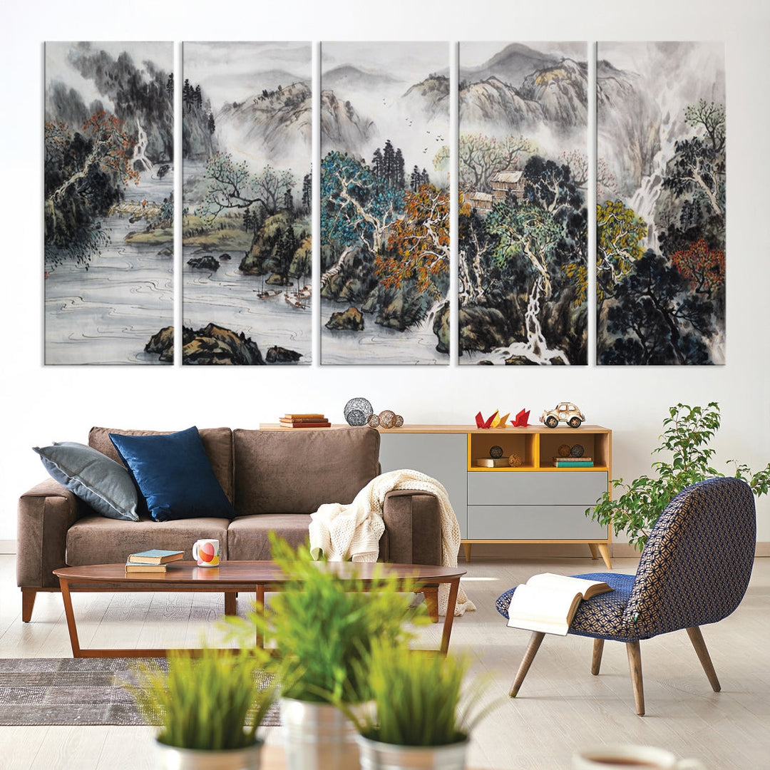 Extra Large Japanese Seashore Abstract Painting Canvas Wall Art Print