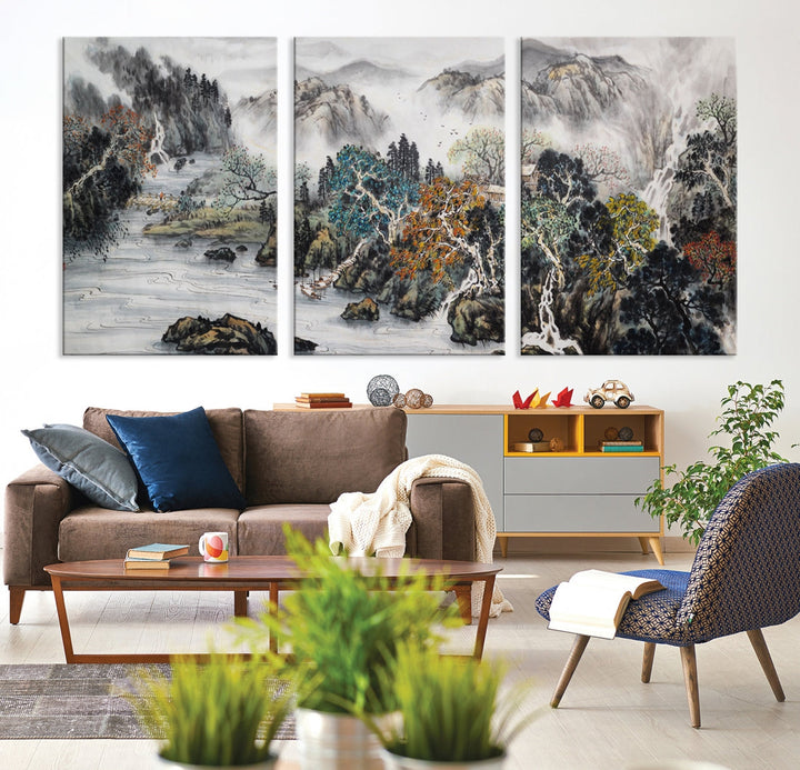 Extra Large Japanese Seashore Abstract Painting Canvas Wall Art Print