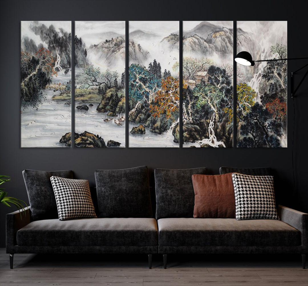 Extra Large Japanese Seashore Abstract Painting Canvas Wall Art Print