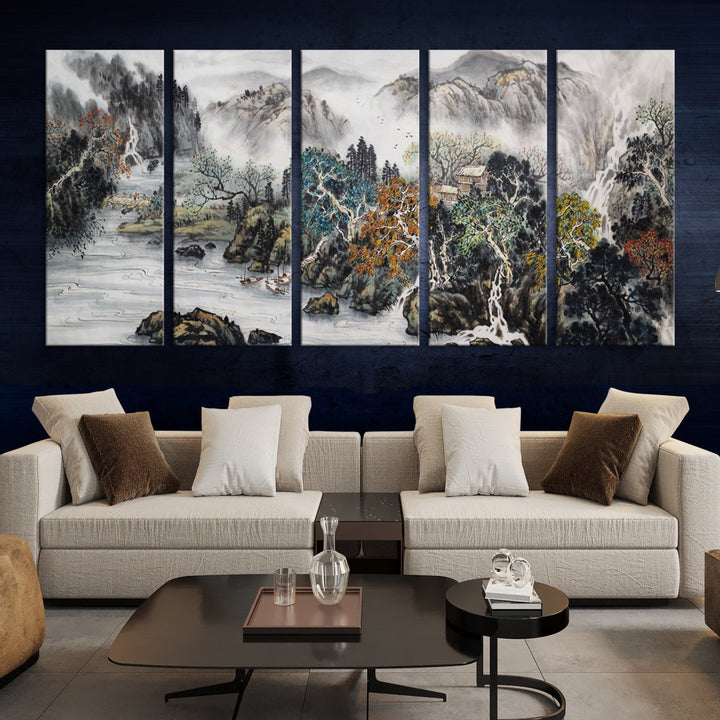 Extra Large Japanese Seashore Abstract Painting Canvas Wall Art Print