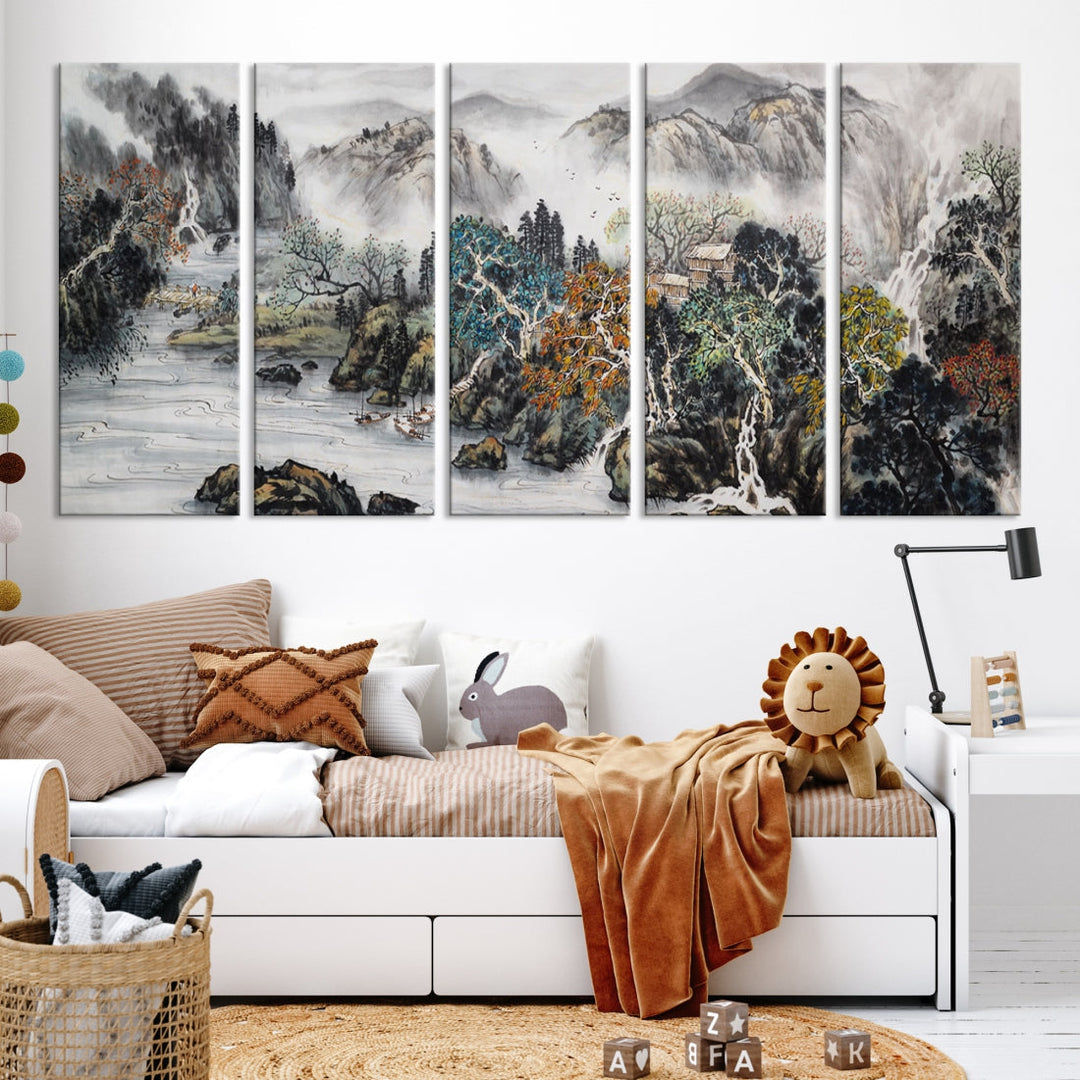 Extra Large Japanese Seashore Abstract Painting Canvas Wall Art Print