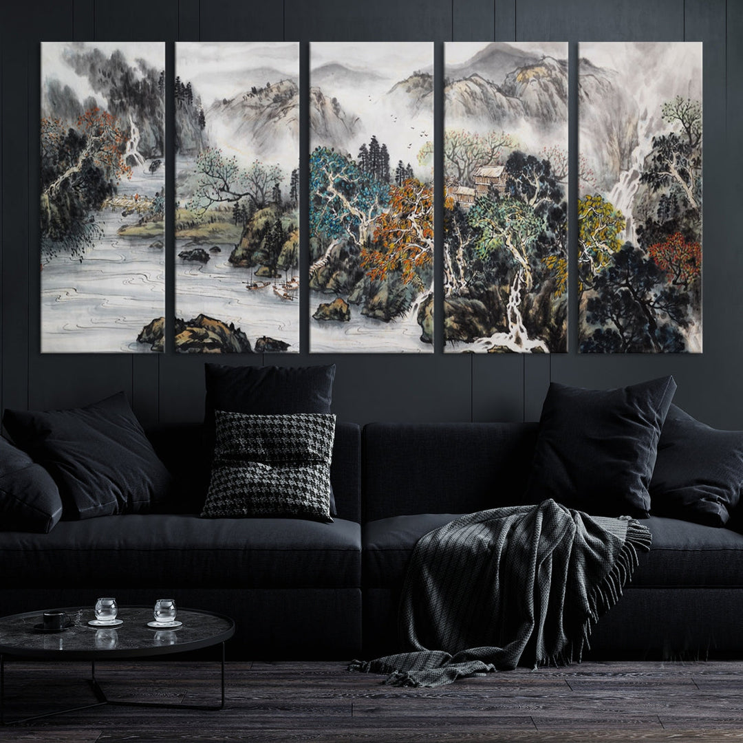 Extra Large Japanese Seashore Abstract Painting Canvas Wall Art Print