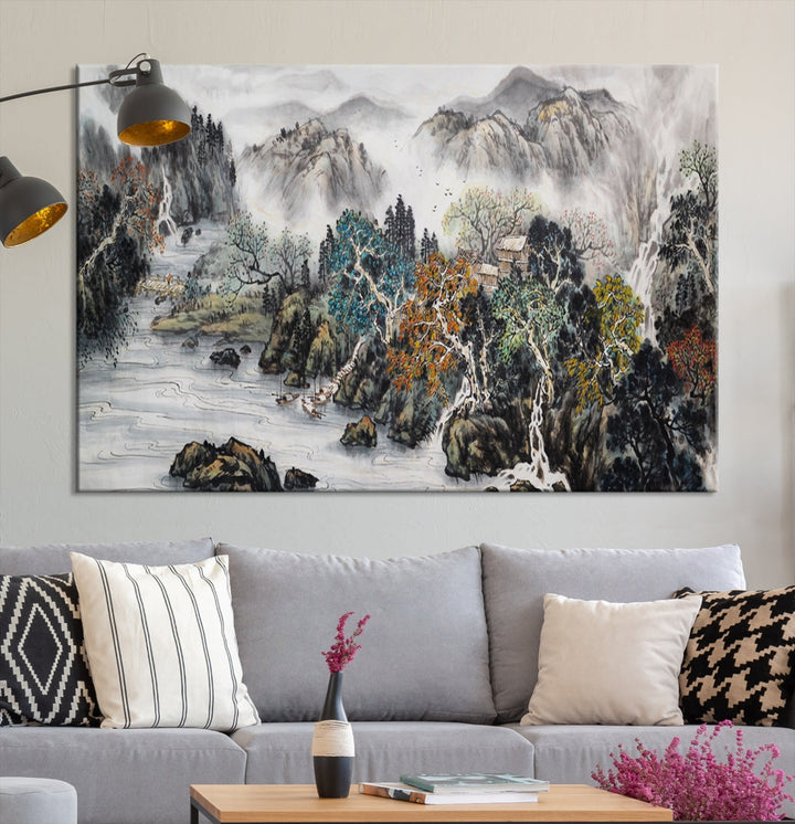 Extra Large Japanese Seashore Abstract Painting Canvas Wall Art Print