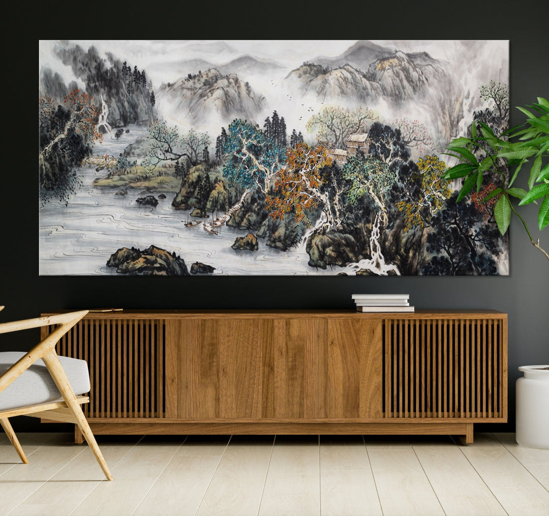 Extra Large Japanese Seashore Abstract Painting Canvas Wall Art Print