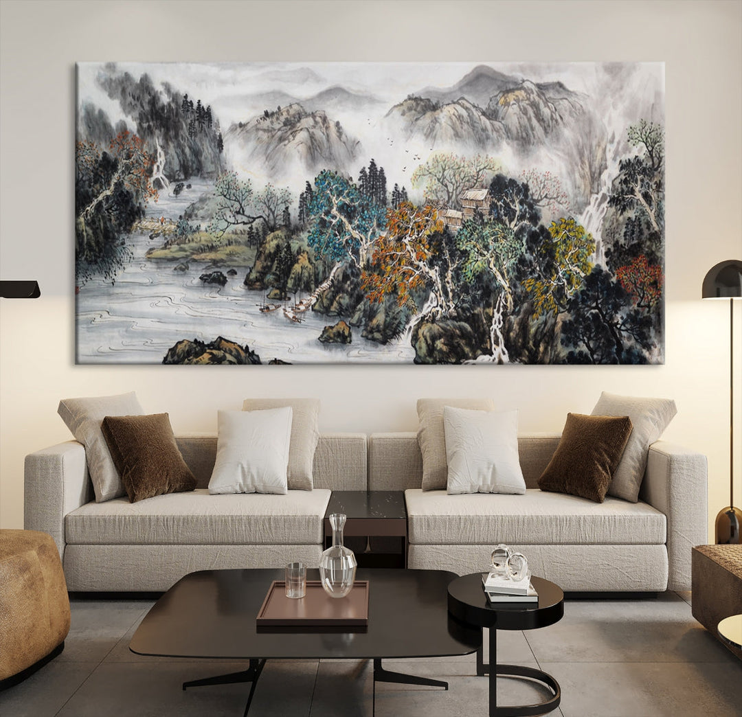 Extra Large Japanese Seashore Abstract Painting Canvas Wall Art Print