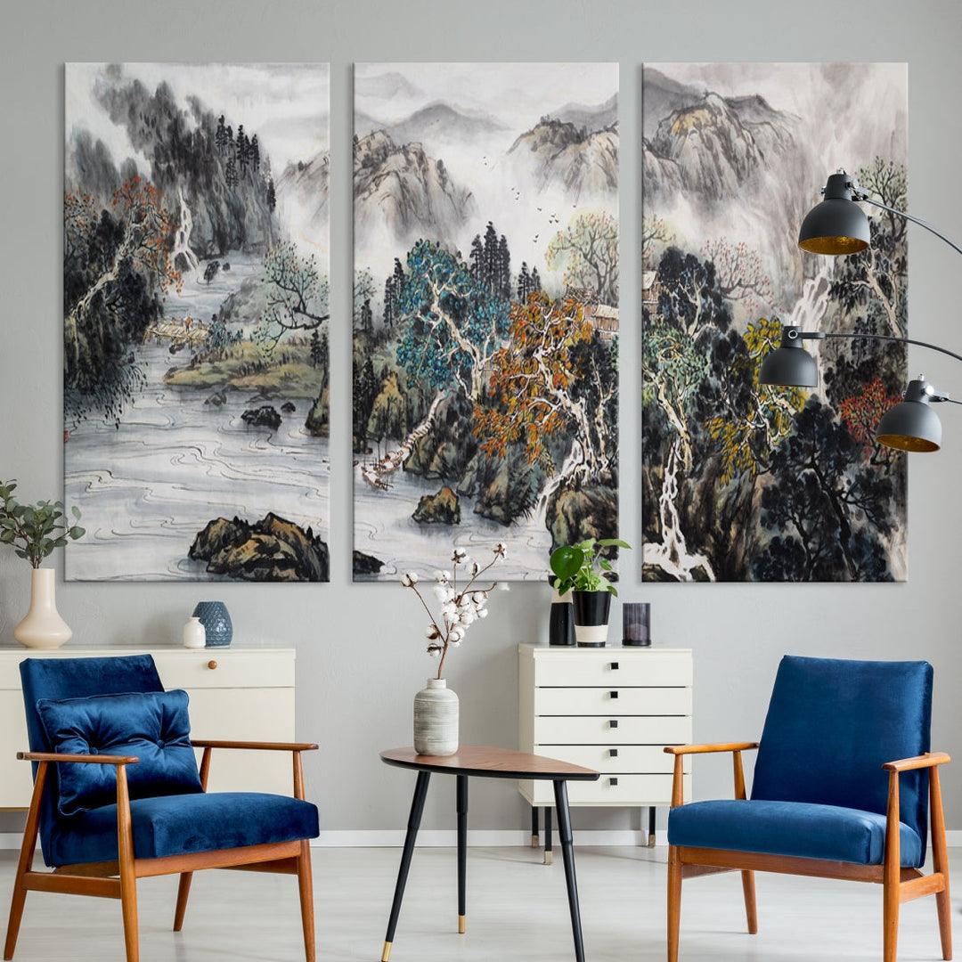 Extra Large Japanese Seashore Abstract Painting Canvas Wall Art Print