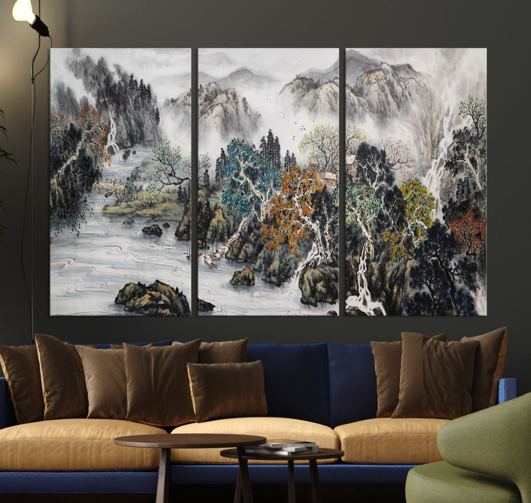 Extra Large Japanese Seashore Abstract Painting Canvas Wall Art Print