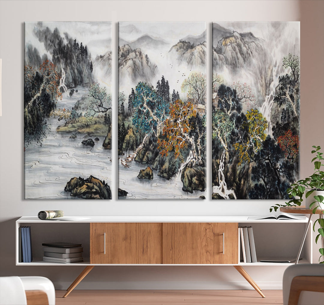 Extra Large Japanese Seashore Abstract Painting Canvas Wall Art Print