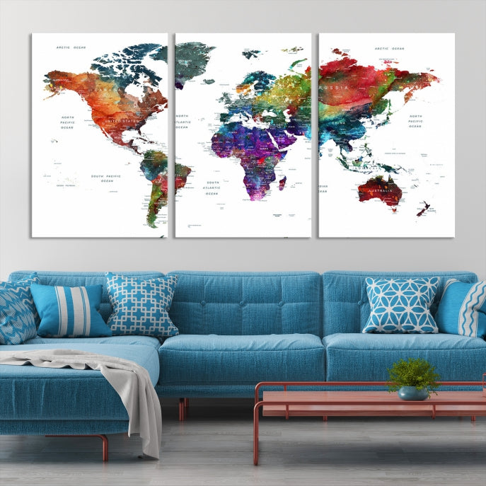 Extra Large Map of the World Canvas Wall Art Map Poster Print