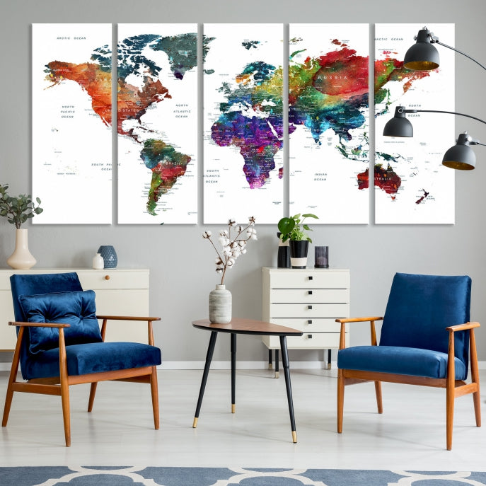 Extra Large Map of the World Canvas Wall Art Map Poster Print