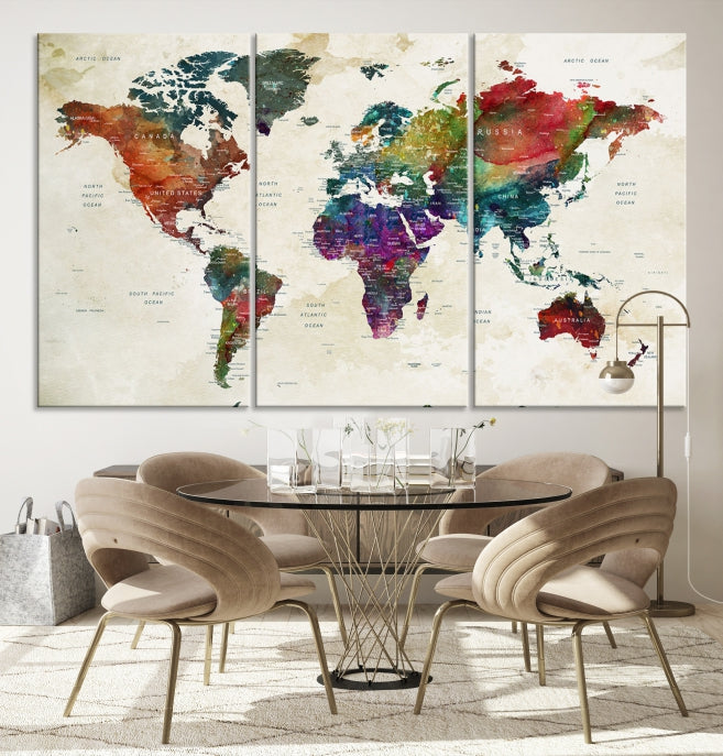 Extra Large Map World Canvas with Wood Frames World Map Print