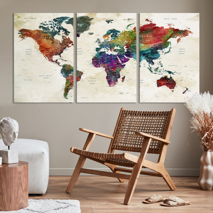 Extra Large Map World Canvas with Wood Frames World Map Print