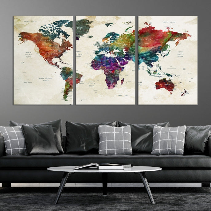 Extra Large Map World Canvas with Wood Frames World Map Print