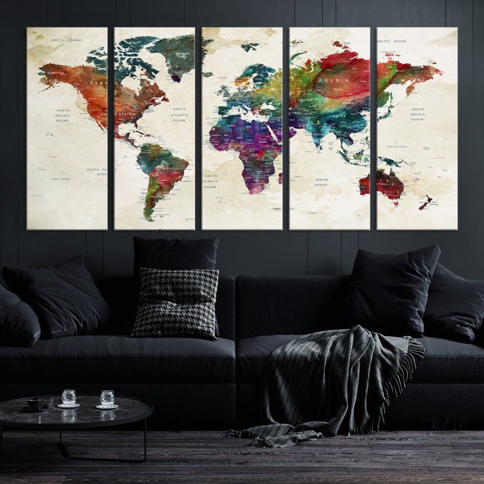 Extra Large Map World Canvas with Wood Frames World Map Print