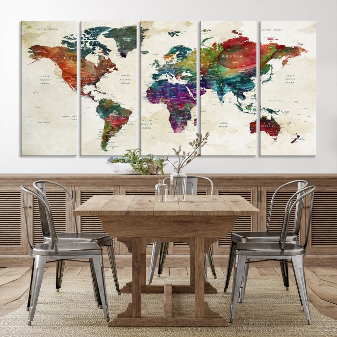 Extra Large Map World Canvas with Wood Frames World Map Print