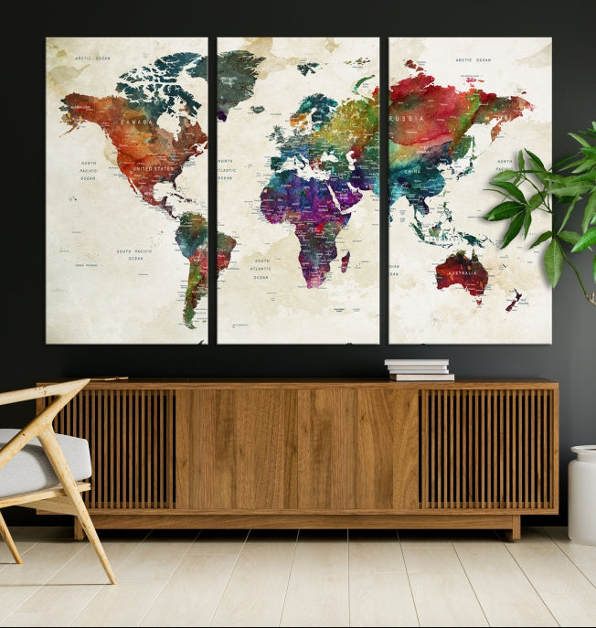 Extra Large Map World Canvas with Wood Frames World Map Print