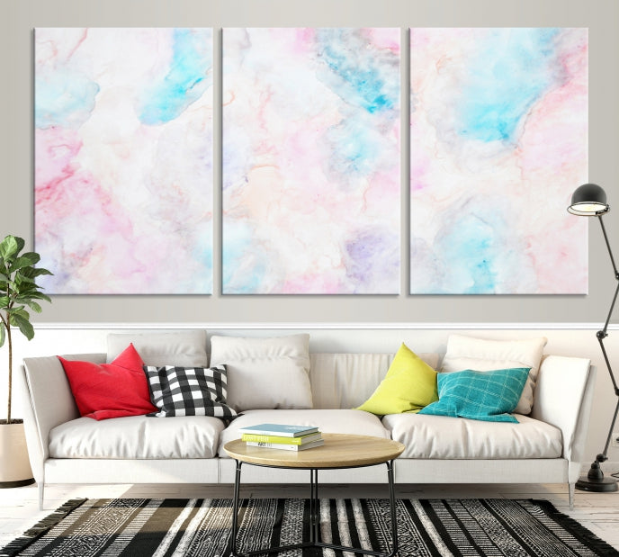 Extra Large Modern Abstract Blue Pink Painting Canvas Wall Art Giclee Print