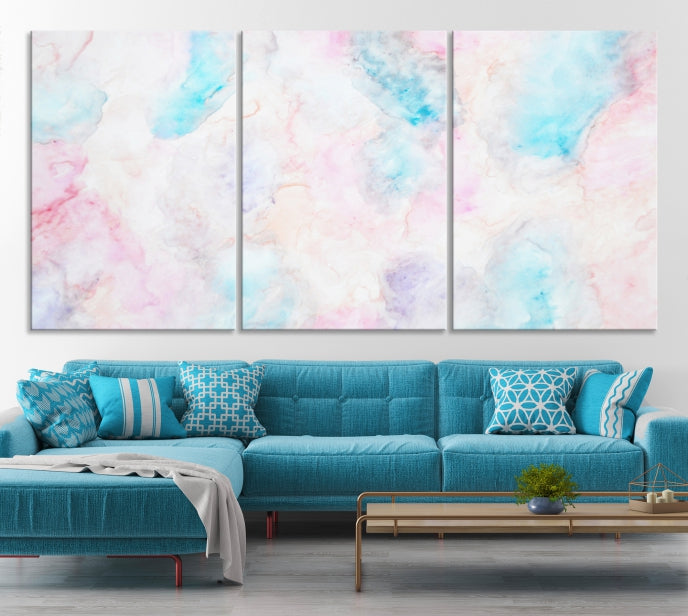 Extra Large Modern Abstract Blue Pink Painting Canvas Wall Art Giclee Print