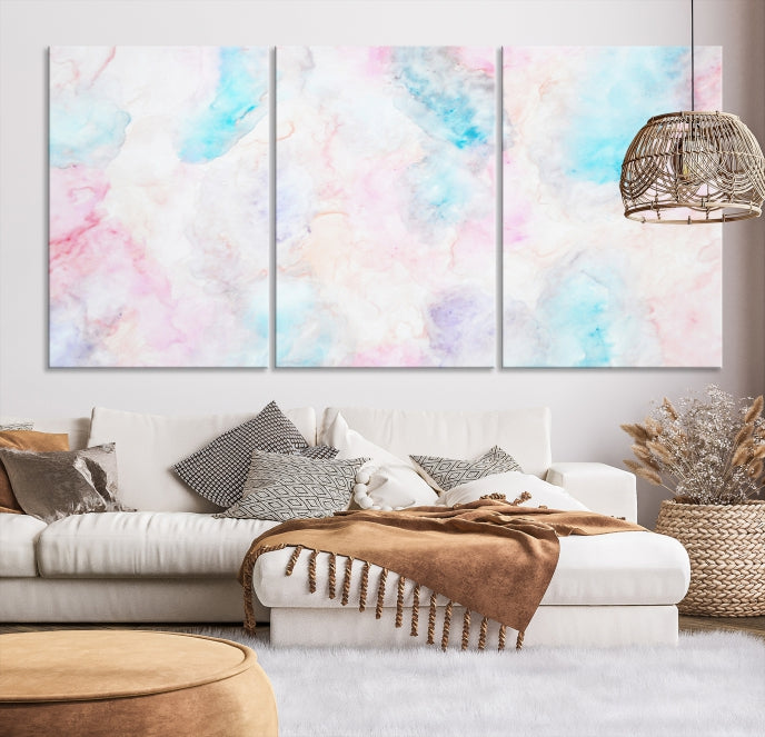 Extra Large Modern Abstract Blue Pink Painting Canvas Wall Art Giclee Print