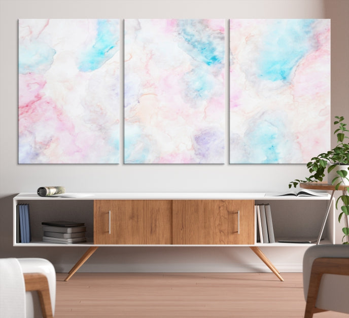 Extra Large Modern Abstract Blue Pink Painting Canvas Wall Art Giclee Print