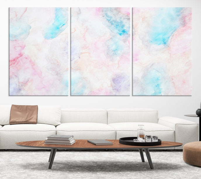 Extra Large Modern Abstract Blue Pink Painting Canvas Wall Art Giclee Print