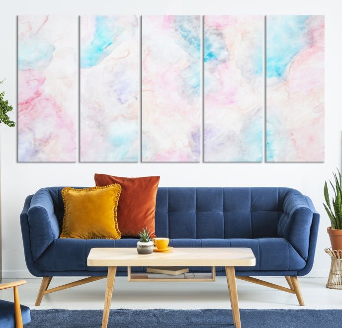 Extra Large Modern Abstract Blue Pink Painting Canvas Wall Art Giclee Print