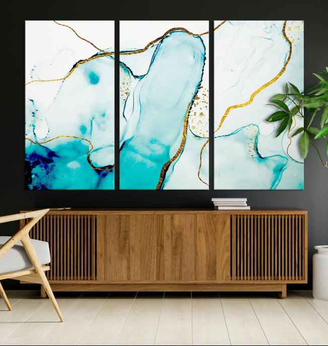 Extra Large Modern Turquoise Abstract Painting on Original Canvas Wall Art Print