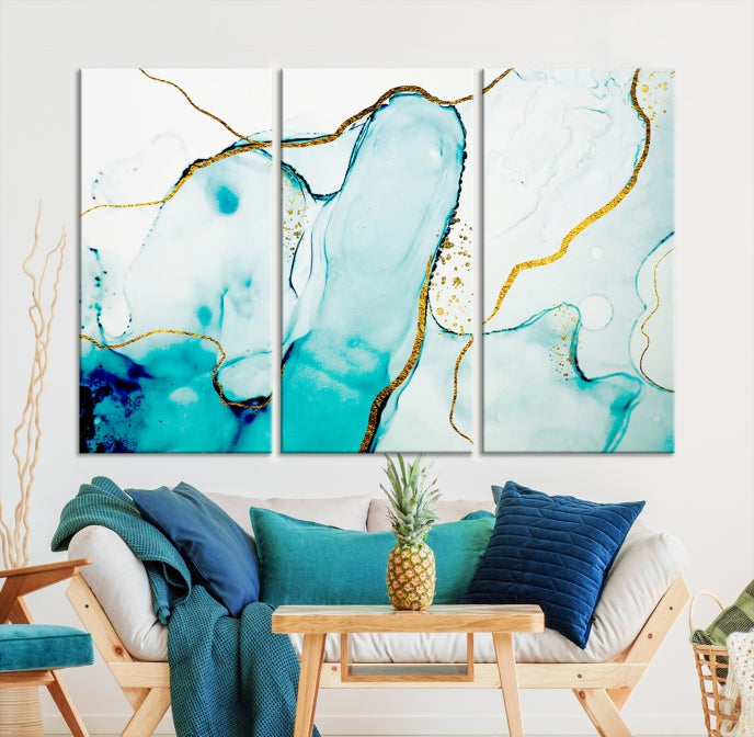 Extra Large Modern Turquoise Abstract Painting on Original Canvas Wall Art Print