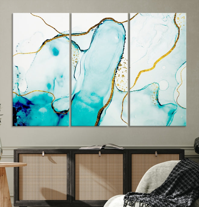 Extra Large Modern Turquoise Abstract Painting on Original Canvas Wall Art Print