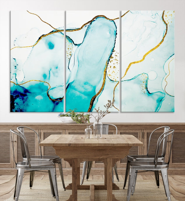 Extra Large Modern Turquoise Abstract Painting on Original Canvas Wall Art Print