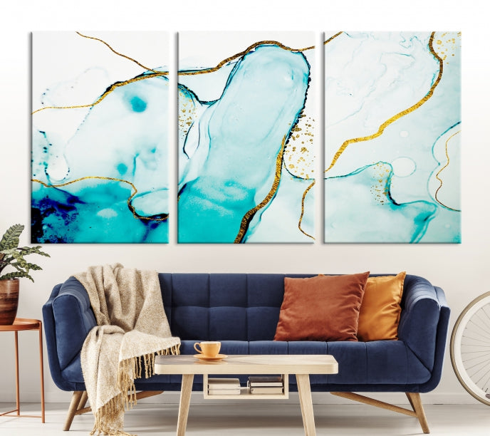 Extra Large Modern Turquoise Abstract Painting on Original Canvas Wall Art Print