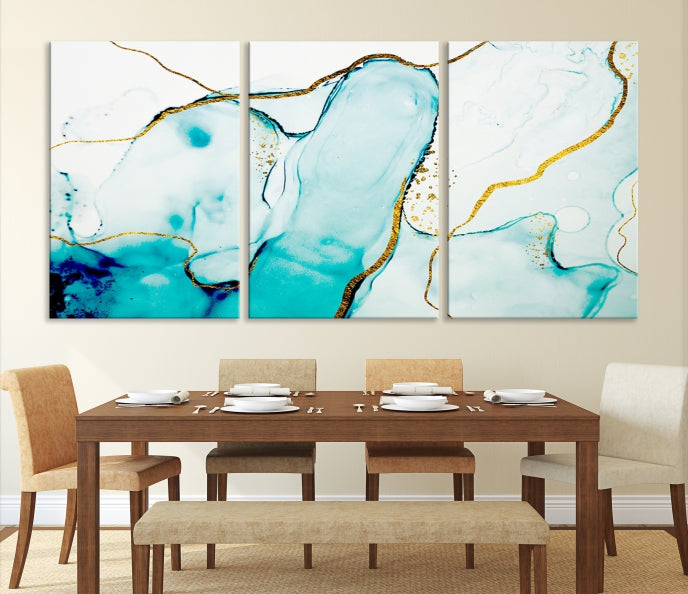 Extra Large Modern Turquoise Abstract Painting on Original Canvas Wall Art Print