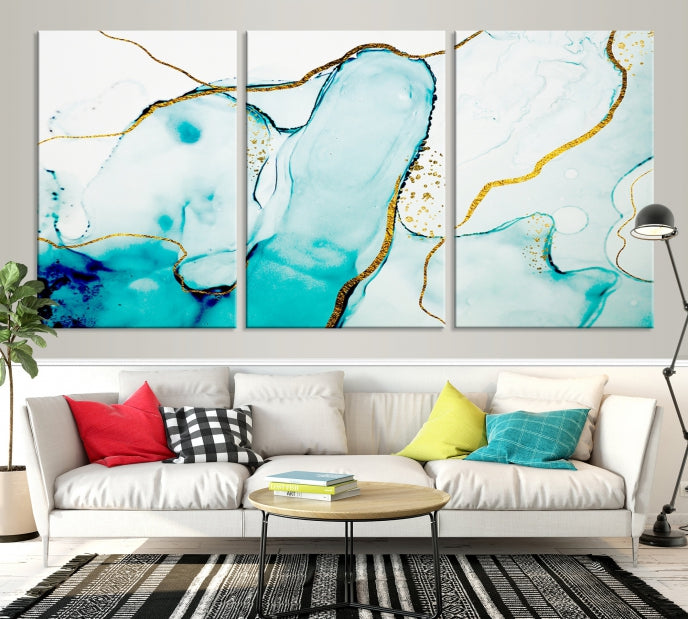 Extra Large Modern Turquoise Abstract Painting on Original Canvas Wall Art Print