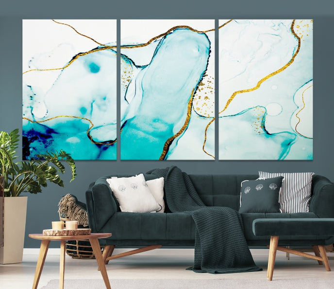 Extra Large Modern Turquoise Abstract Painting on Original Canvas Wall Art Print